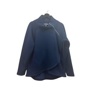 Athleta Pullover Womens Size Medium Navy Funnel Neck Asymetrical Long Sleeve Zip